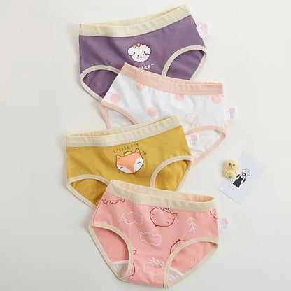 4PCS Girls Cotton Panties Summer Kid Thin Breathable Cartoon Briefs 2+y Young Children Underwears Toddler Antibacterial Knickers