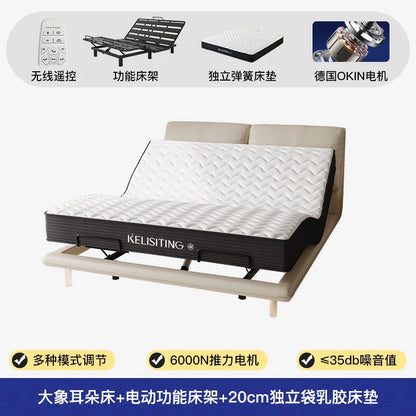 Elegant Modern White Double Bed Frame Luxury Leather Villa Smart Bed Adjustable Electric Cama Matrimonial Bedroom Set Furniture