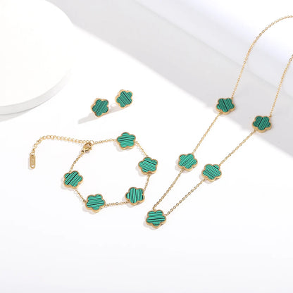ALTERA 2023 High Quality Stainless Steel Luxury Five Leaf Flower Pendant Jewelry Set/3pcs for Women Clover Bracelet Jewelry Gift