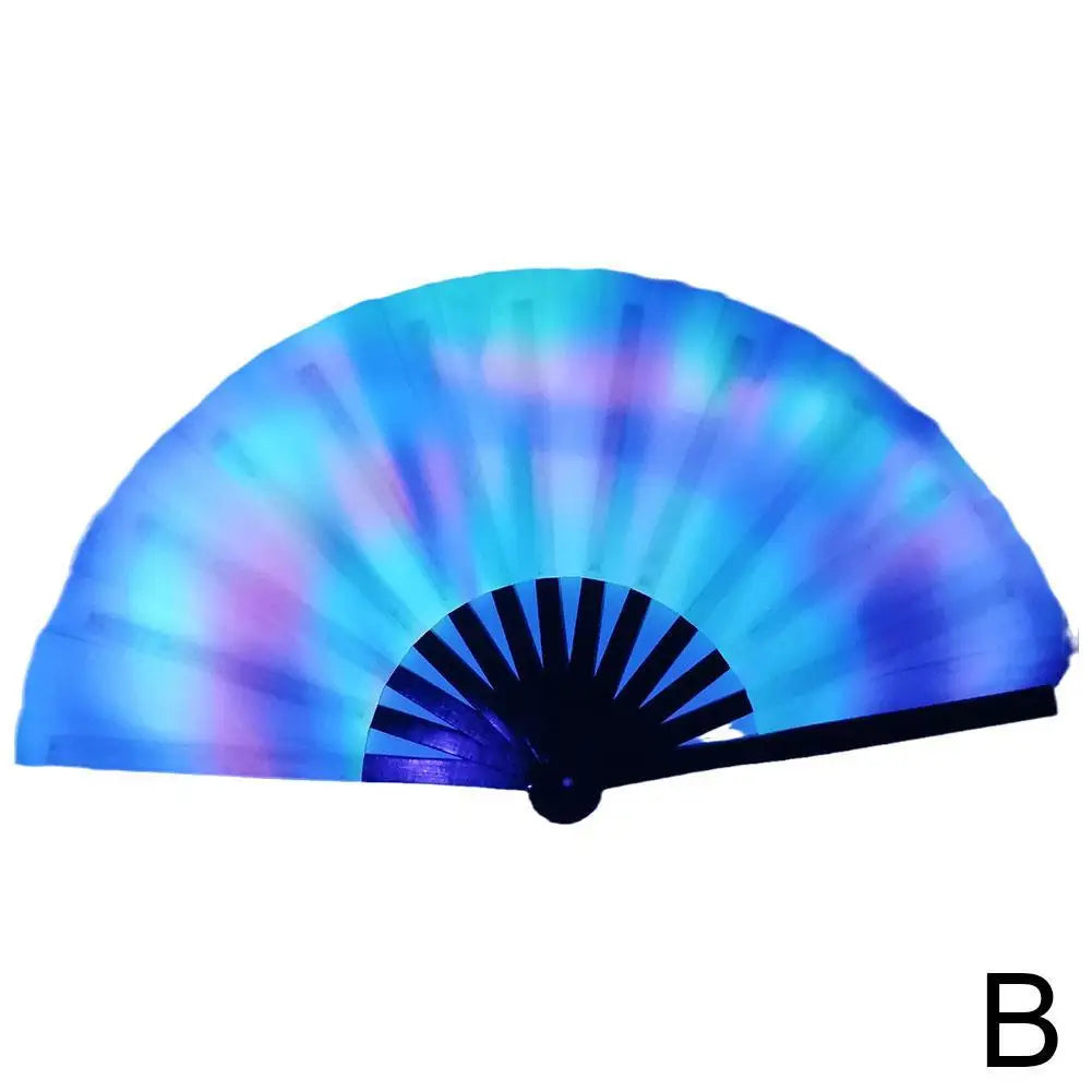 33cm Large Folding Hand Rave Fan Chinease/Japanese Gradient Colorful Reflective Foldable Fan Music Festival Fan Dance Fan Gifts
