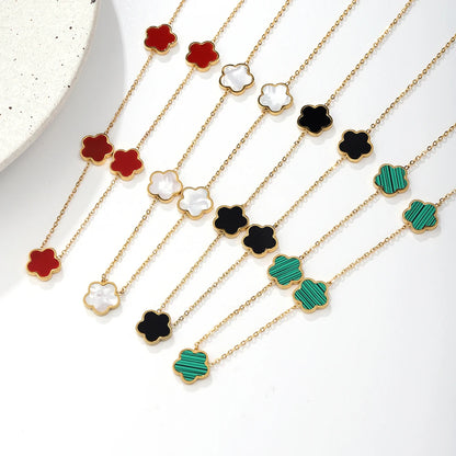 ALTERA 2023 High Quality Stainless Steel Luxury Five Leaf Flower Pendant Jewelry Set/3pcs for Women Clover Bracelet Jewelry Gift