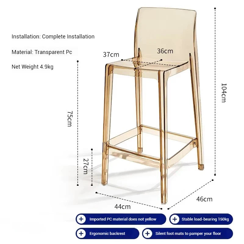 High Dining Bar Chairs Office Nordic Accent Velvet Bar Stools Luxury Transparent Acrylic Design Banqueta Home Furniture HBBC