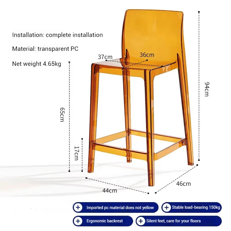 High Dining Bar Chairs Office Nordic Accent Velvet Bar Stools Luxury Transparent Acrylic Design Banqueta Home Furniture HBBC