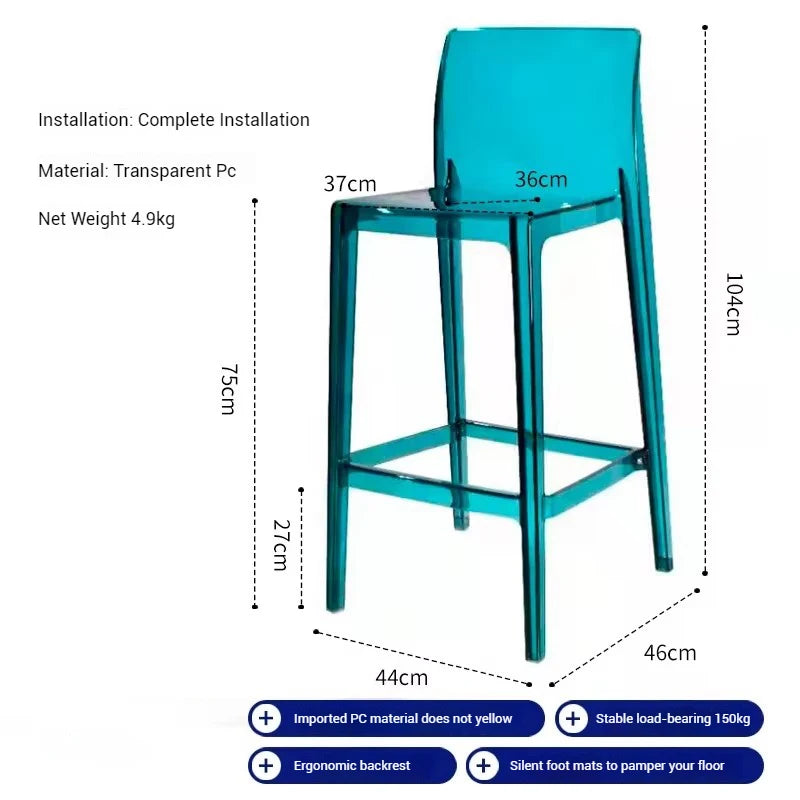 High Dining Bar Chairs Office Nordic Accent Velvet Bar Stools Luxury Transparent Acrylic Design Banqueta Home Furniture HBBC