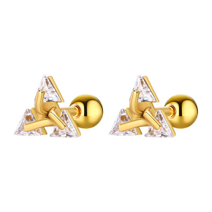 Men Stud Earring,Triangle Pierced Crystal Zircon Stud Earrings,Stainless Steel Tiny Minimalist Studs for Mens Women Jewelry
