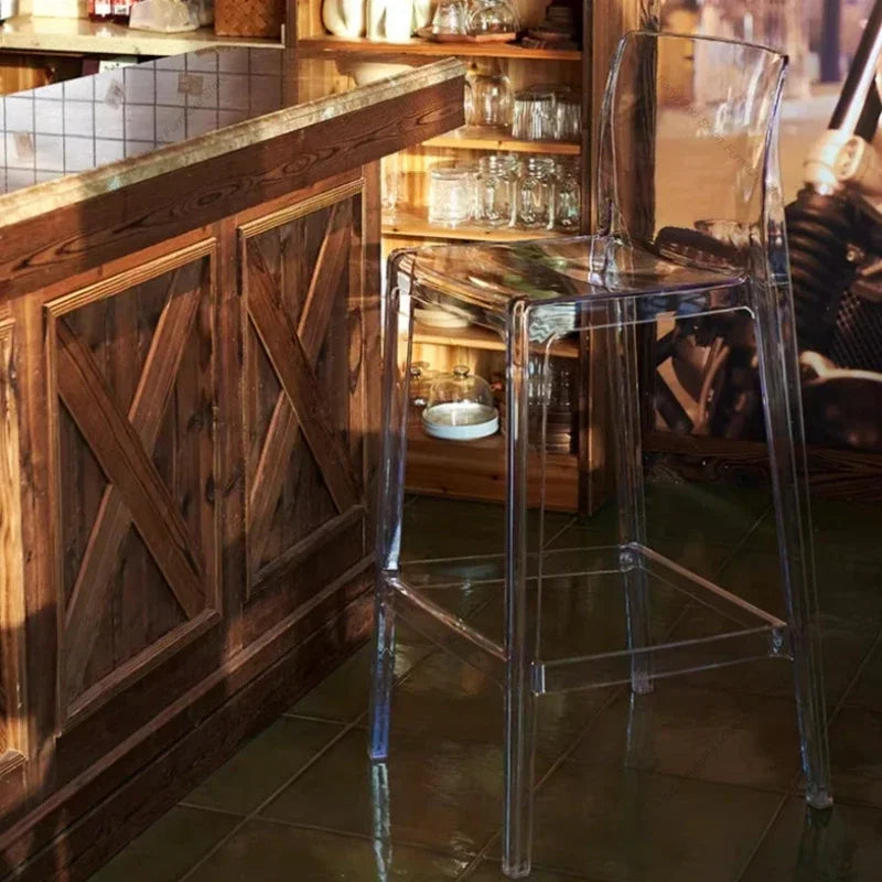 High Dining Bar Chairs Office Nordic Accent Velvet Bar Stools Luxury Transparent Acrylic Design Banqueta Home Furniture HBBC