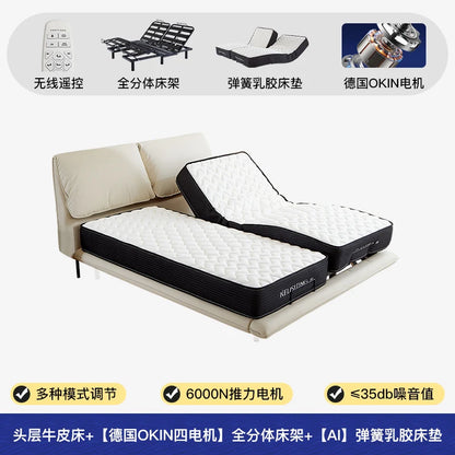 Elegant Modern White Double Bed Frame Luxury Leather Villa Smart Bed Adjustable Electric Cama Matrimonial Bedroom Set Furniture