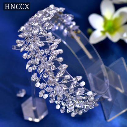 HNCCX Silver Color Alloy Leaves Hair Accessories For Elegant Girls Bride Wedding Hair Jewelry Pearl Headpieces Gift CP603