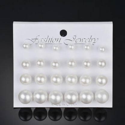 Korean Women Earrings 12 Pair/Set Beige White Pearl Simple Fashion Earrings Wedding Jewelry For Gift Valentine's Day gift