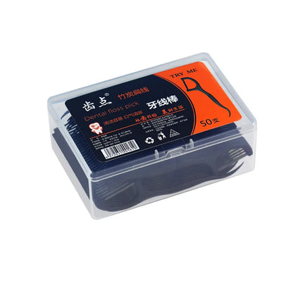 50Pcs/Box Portable Disposable Dental Floss Plastic Toothpick High-tension Dental Floss Stick Dental Floss Box ﻿Oral Care 치실 디스펜서