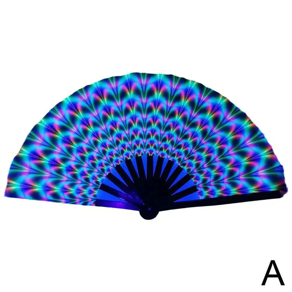 33cm Large Folding Hand Rave Fan Chinease/Japanese Gradient Colorful Reflective Foldable Fan Music Festival Fan Dance Fan Gifts