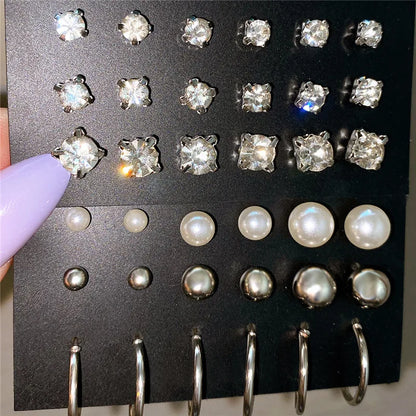 Korean Women Earrings 12 Pair/Set Beige White Pearl Simple Fashion Earrings Wedding Jewelry For Gift Valentine's Day gift