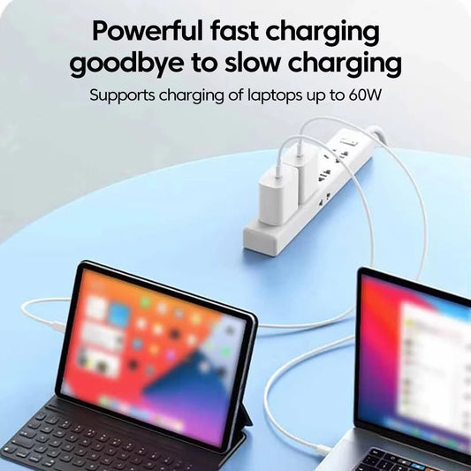 NNBILI 3Pcs Universal 120W 10A Fast Charger PD Dual Type C Quick Charging Cable Data Wire Cord For iPhone 15 16 Samsung HUAWEI shown with devices charging quickly from a power strip.