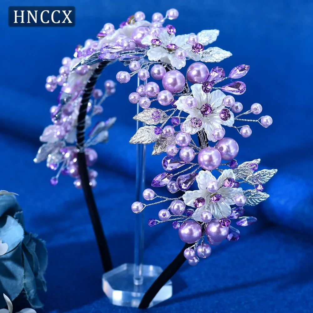 HNCCX Silver Color Alloy Leaves Hair Accessories For Elegant Girls Bride Wedding Hair Jewelry Pearl Headpieces Gift CP603