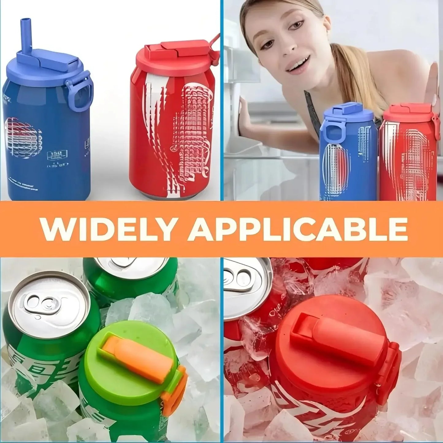 Can Lids With Straws Reusable Silicone Beverage Can Lids Leak-Proof Soda Can Covers With Straws For 2.13” Cans Pack Of 4