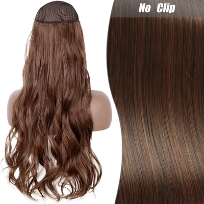 No Clips Natural Hair Extension Synthatic Artificial Long Straight Hairpiece Blonde Black Mixed Color False Hair Piece For Women