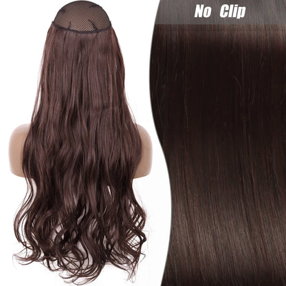 No Clips Natural Hair Extension Synthatic Artificial Long Straight Hairpiece Blonde Black Mixed Color False Hair Piece For Women