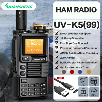 Quansheng UV-K5 Upgrade UV-K5 (99) Interphone 5W Air Band Radio Tyep C Charging UHF VHF DTMF FM Scrambler NOAA Wireless Frequenc