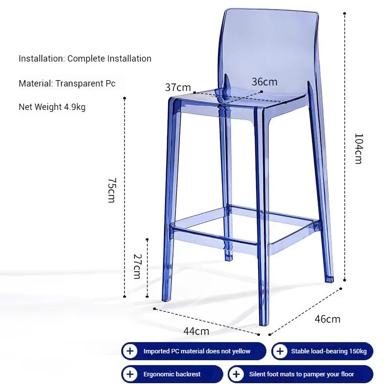 High Dining Bar Chairs Office Nordic Accent Velvet Bar Stools Luxury Transparent Acrylic Design Banqueta Home Furniture HBBC