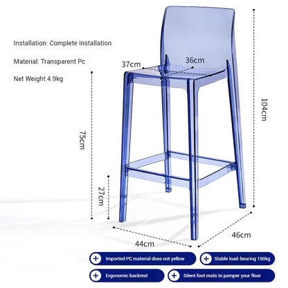 High Dining Bar Chairs Office Nordic Accent Velvet Bar Stools Luxury Transparent Acrylic Design Banqueta Home Furniture HBBC