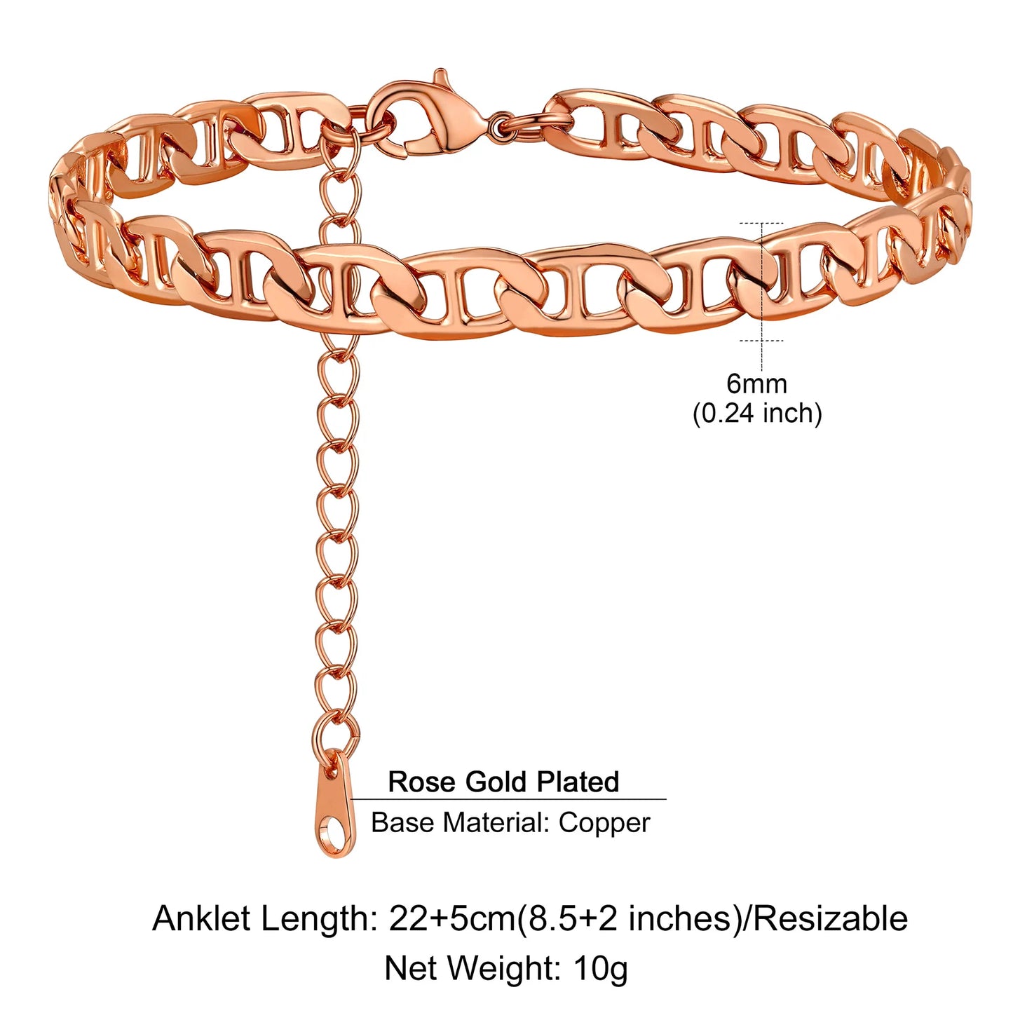 U7 Ankle Bracelets for Women 6mm Flat Curb Cuban Link Snake Figaro Mariner Link Chain Anklets Summer Beach Feet Jewelry Gift