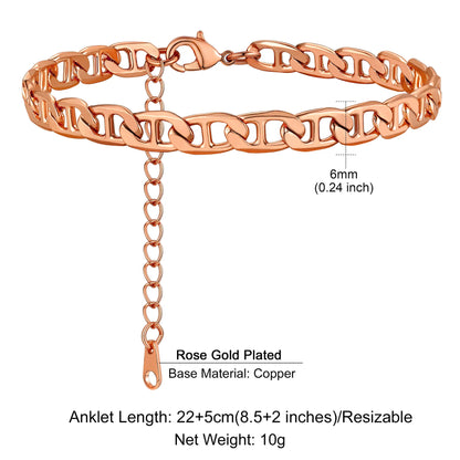 U7 Ankle Bracelets for Women 6mm Flat Curb Cuban Link Snake Figaro Mariner Link Chain Anklets Summer Beach Feet Jewelry Gift