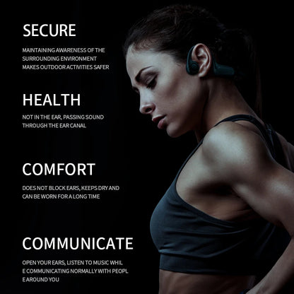 Athletic woman wearing Xiaomi Mijia Bone Conduction Earphones Bluetooth 5.3 Sports Wireless Headphones Ear Hook Waterproof Headset for Running Driving, emphasizing secure fit and comfort.