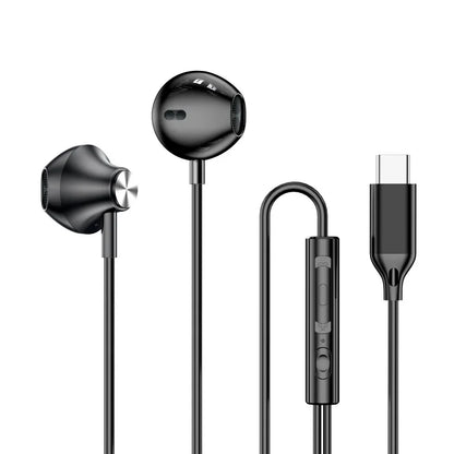 Black wired earplugs featuring HiFi surround sound, USB Type C connector, 3.5mm compatibility, and inline wire control For Samsung Headphones HiFi Surround Sound In-ear USB Type C 3.5mm With wire control Wired Earplugs For Galaxy S24 S23 S22 Ultra.