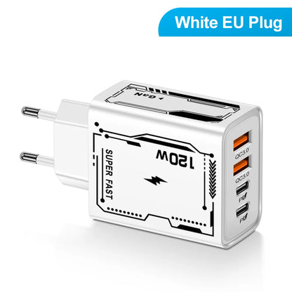 4 Ports USB C PD Charger Quick Charge 3.0 Type C USB Phone Chargers Fast Charging Adapter For iPhone 15 14 Samsung Xiaomi Huawei