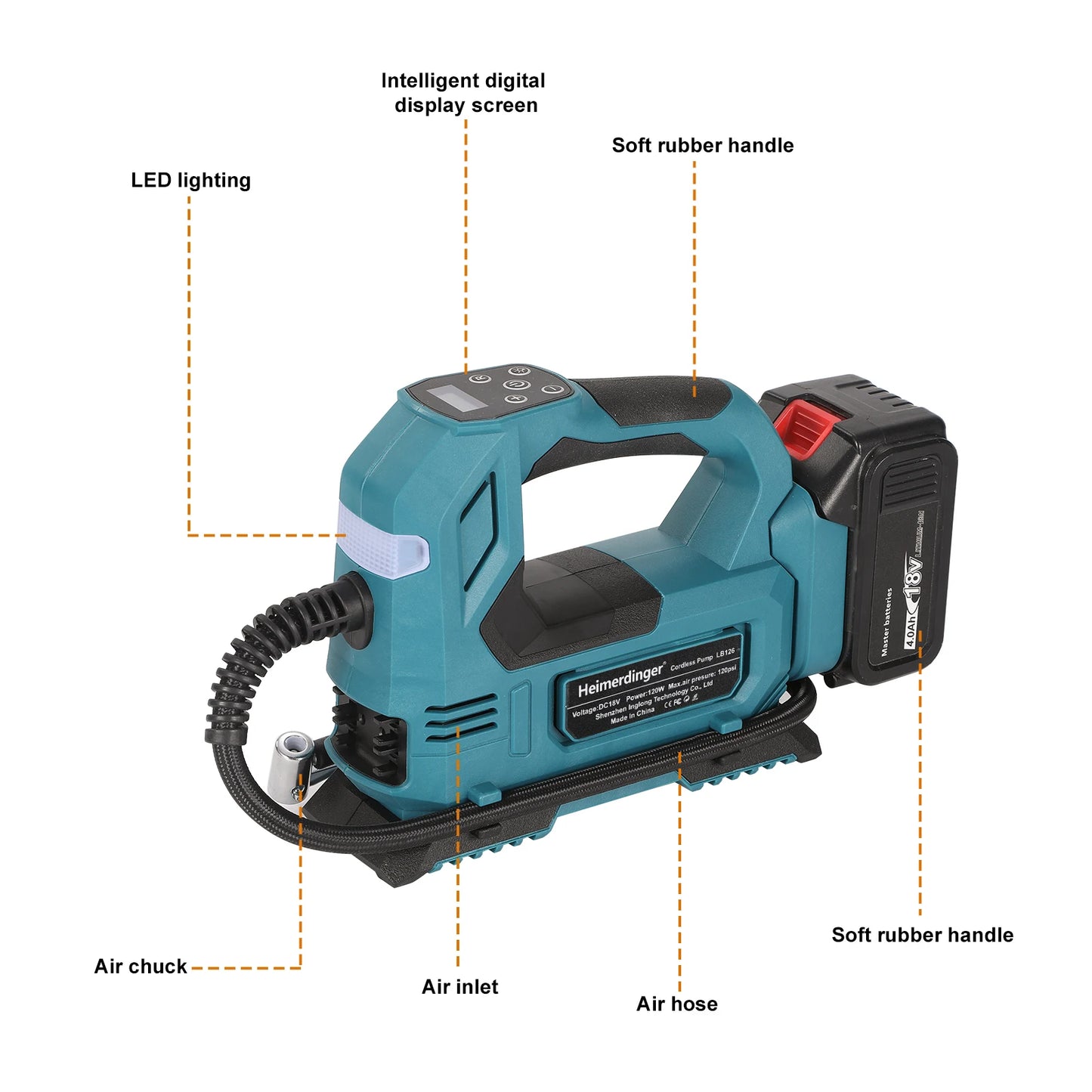 Cordless Electric Air Pump For Car Bicycle Tires Balls Portable Car Tire Inflator Air Compressor For Makita 18V Battery