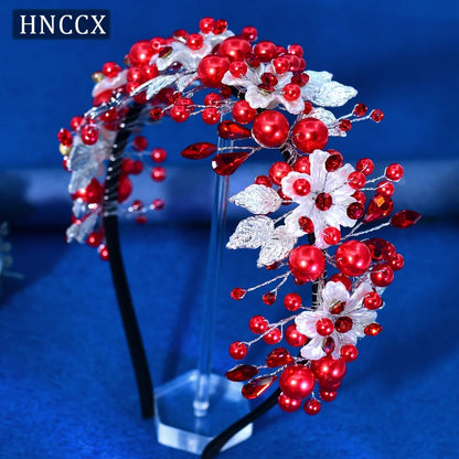 HNCCX Silver Color Alloy Leaves Hair Accessories For Elegant Girls Bride Wedding Hair Jewelry Pearl Headpieces Gift CP603
