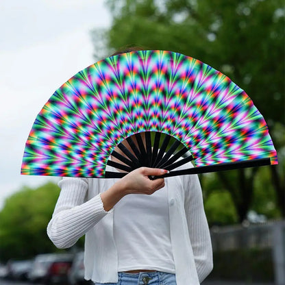 33cm Large Folding Hand Rave Fan Chinease/Japanese Gradient Colorful Reflective Foldable Fan Music Festival Fan Dance Fan Gifts