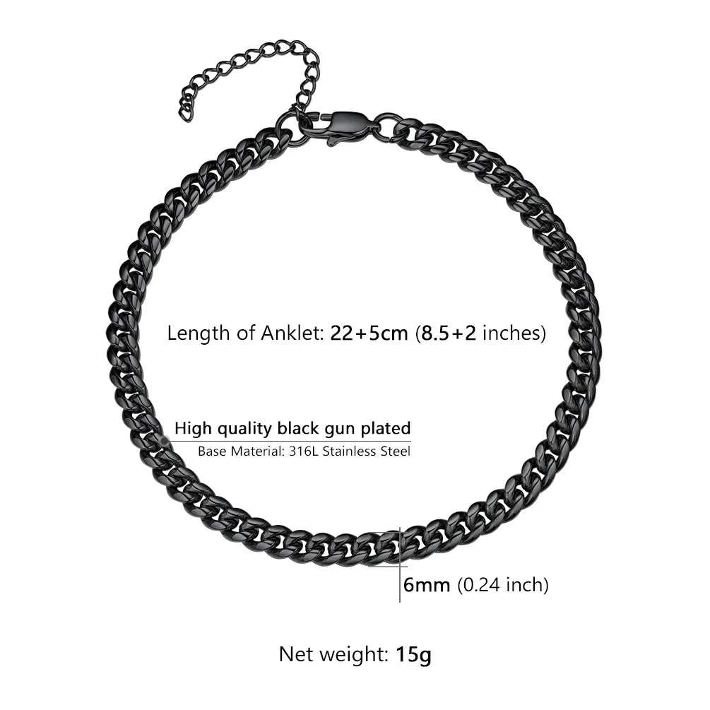 U7 Ankle Bracelets for Women 6mm Flat Curb Cuban Link Snake Figaro Mariner Link Chain Anklets Summer Beach Feet Jewelry Gift