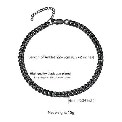 U7 Ankle Bracelets for Women 6mm Flat Curb Cuban Link Snake Figaro Mariner Link Chain Anklets Summer Beach Feet Jewelry Gift