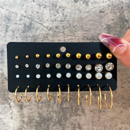 LETAPI 12 pairs/set Female Pearl Earrings Set For Women Bohemian Geometric Stud Earrings for Women Fashion Jewelry Gifts