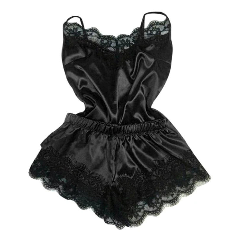 1 Set Of Sexy Women's Pajamas Sleeveless Camisole Pyjamas Lace-trimmed Satin Camisole Pyjama Set