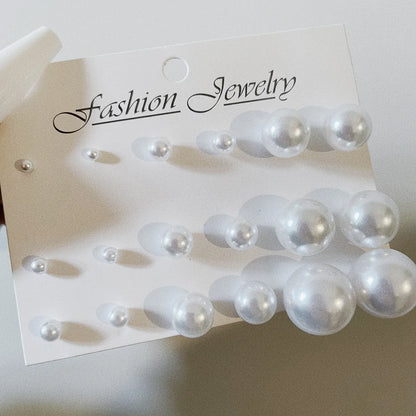 Korean Women Earrings 12 Pair/Set Beige White Pearl Simple Fashion Earrings Wedding Jewelry For Gift Valentine's Day gift