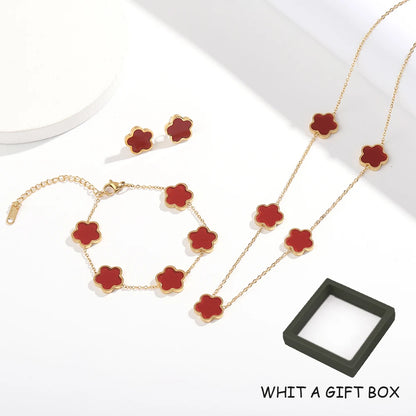 ALTERA 2023 High Quality Stainless Steel Luxury Five Leaf Flower Pendant Jewelry Set/3pcs for Women Clover Bracelet Jewelry Gift