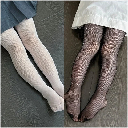 Summer Children's Tight Fitting Pantyhose Baby's Cute Sparkling Fishnet Diamond Pants Hollow Latin Dance Leggings Girl's Gift