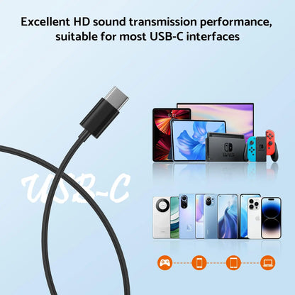 For Samsung Headphones HiFi Surround Sound In-ear USB Type C 3.5mm With wire control Wired Earplugs For Galaxy S24 S23 S22 Ultra showing USB-C connector with multiple compatible devices including smartphones, tablets, and gaming consoles.