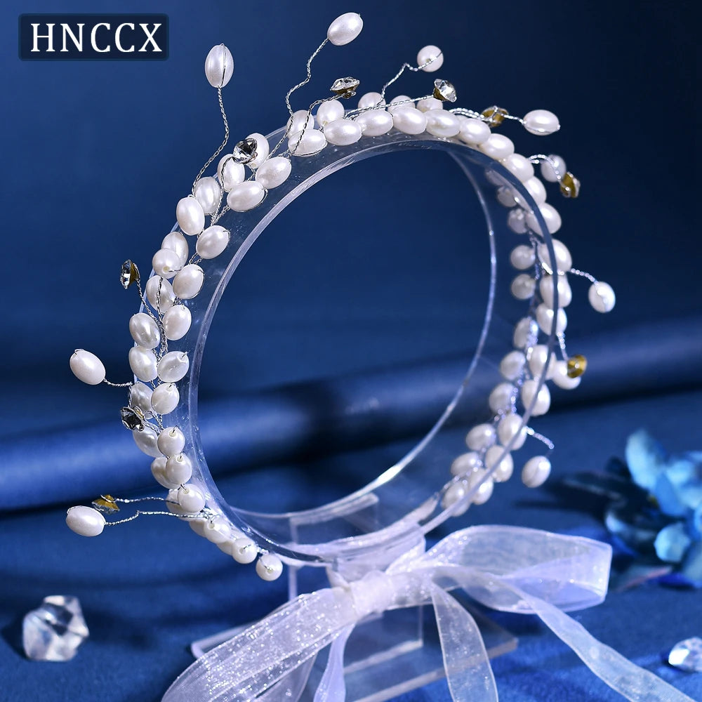 HNCCX Silver Color Alloy Leaves Hair Accessories For Elegant Girls Bride Wedding Hair Jewelry Pearl Headpieces Gift CP603
