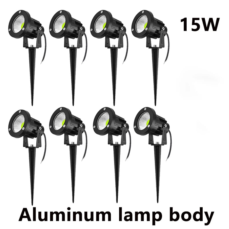 LED Garden Lawn Lamp 5W 10W 15W Outdoor Waterprof IP65 220V110V12V24V Landscape Spike Bulb Garden Path COB Lawn Spotlights