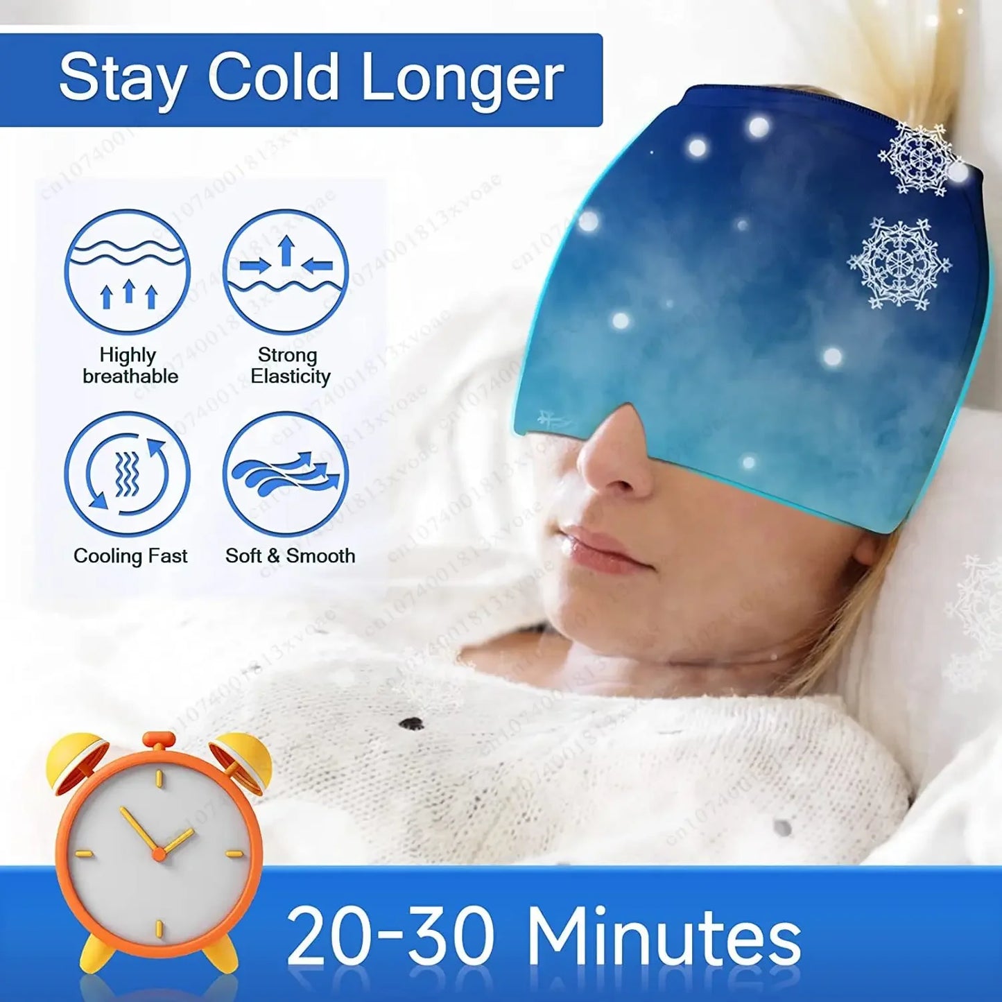 Headache Migraine Relief Hat Gel Ice Cold Compress Therapy Cap Ice Head Wrap Pack Eye Mask For Pressure Relieve Pain Ice Hat