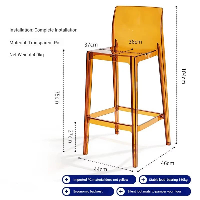High Dining Bar Chairs Office Nordic Accent Velvet Bar Stools Luxury Transparent Acrylic Design Banqueta Home Furniture HBBC