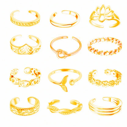 7/10/12Pcs Adjustable Toe Rings for Women Foot Ring Gold/Silver Color Metal Round Jewelry for Girl Summer Beach Barefeet Fashion