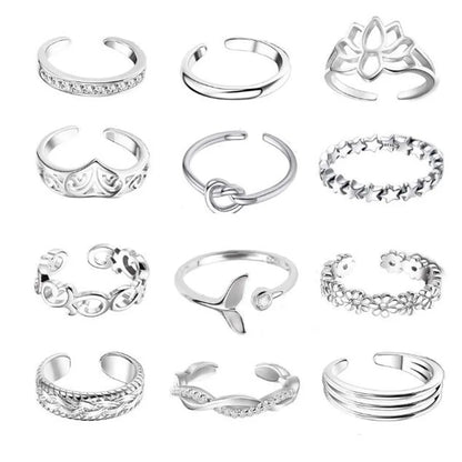 7/10/12Pcs Adjustable Toe Rings for Women Foot Ring Gold/Silver Color Metal Round Jewelry for Girl Summer Beach Barefeet Fashion