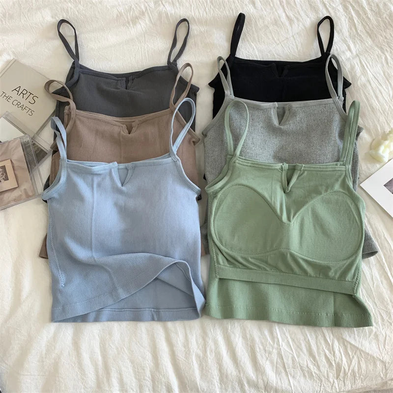 Sexy Solid Color Camisole Underwear Sleeveless For Women Summer Tube Tops Black Girls Soft Bustier Lingerie Tank V-neck Top Vest