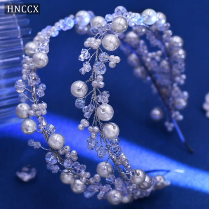 HNCCX Silver Color Alloy Leaves Hair Accessories For Elegant Girls Bride Wedding Hair Jewelry Pearl Headpieces Gift CP603