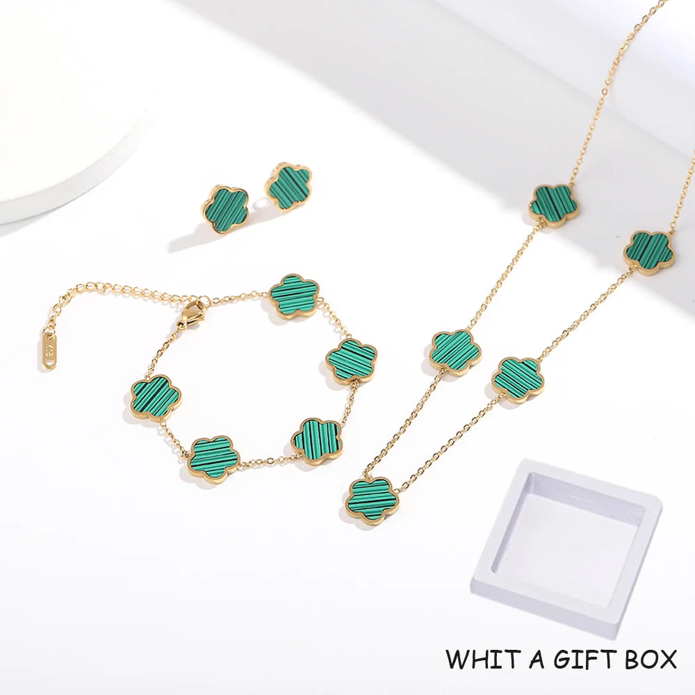 ALTERA 2023 High Quality Stainless Steel Luxury Five Leaf Flower Pendant Jewelry Set/3pcs for Women Clover Bracelet Jewelry Gift