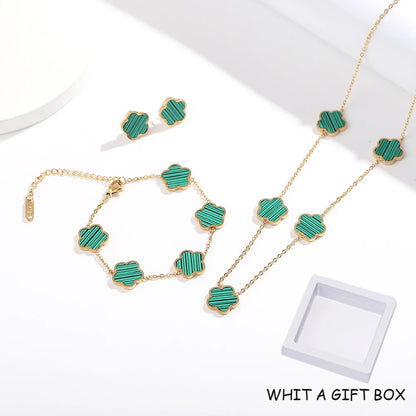 ALTERA 2023 High Quality Stainless Steel Luxury Five Leaf Flower Pendant Jewelry Set/3pcs for Women Clover Bracelet Jewelry Gift